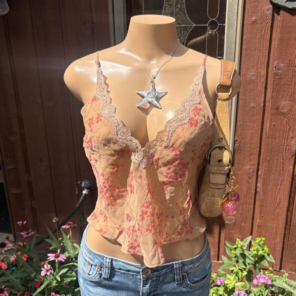 y2k 2000s Calvin Klein pink floral lace lingerie cami top
